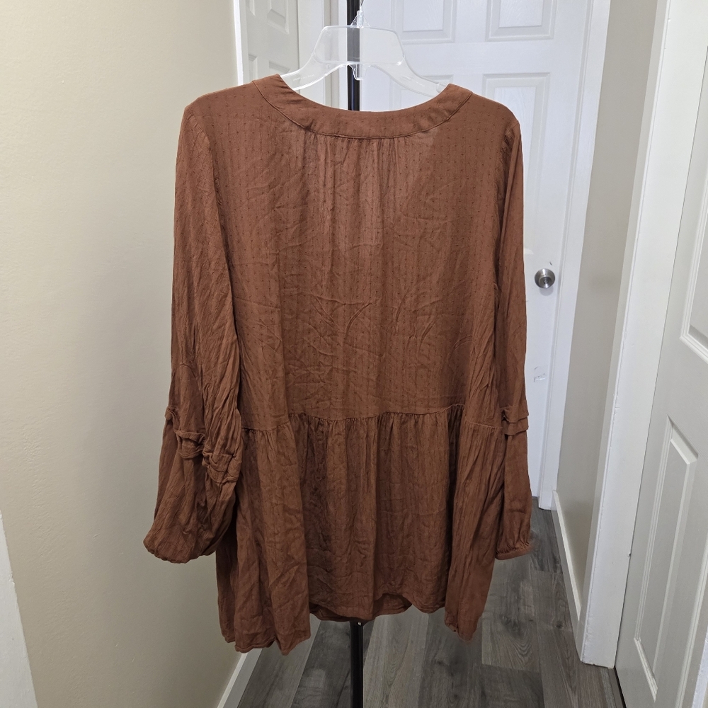 Reitmans Plus Size 100% Viscose Rust Brown V-Neck Peasant Tunic Top Boho - Picture 6 of 9